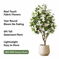 Arbre artificiel de bougainvillier de 1,80 m avec fleurs réalistes en tissu, usine OEM ODM, plante fleurie artificielle pour la décoration intérieure