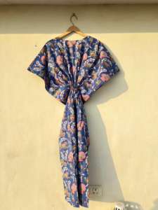 Robe Kfatan indienne faite à la main 100% coton pour femmes imprimé fleuri décontracté couverture de Bikini de plage pour l'été printemps automne-approvisionnement ODM - Product Image 6