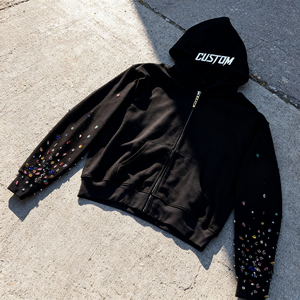 Sweat à capuche pour homme, best-seller, hiver, molleton épais, doublure polaire, manches longues, avec logo personnalisé et strass, en coton - Product Image 1