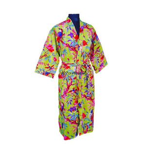 Kimono Largo de Mujer 100% Algodón, Ecológico, con Estampado Floral Kantha, Túnica de Invierno, Tejido Étnico Tradicional Indio Hecho a Mano, Cuello en V - Product Image 5