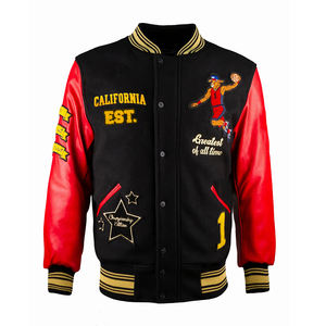 Chaquetas universitarias para hombres adultos con cuello levantado, ropa de invierno para exteriores, Mangas de cuero negro, bordado de chenilla inspirado en Collage - Product Image 1