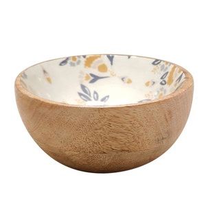 Natural Printing Round Shape Wooden Bowls for Kitchen Dinnerware <b>Tabletop</b> Decor Bowls Unbreakable Solid Mango Wooden Bowls - Product Image 5