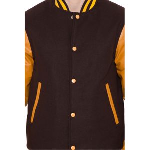 Cuerpo de lana de Cachemira y cuero de vaca genuino marrón oscuro y naranja Letterman Varsity CollegeBaseballjacket para hombres DDP Shipping - Product Image 6