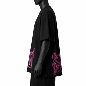 T-shirt noir pour homme, coupe classique, imprimé lettres dégradées roses, col rond, manches courtes, style décontracté, 100% coton, respirant, tricoté - Product Image 5