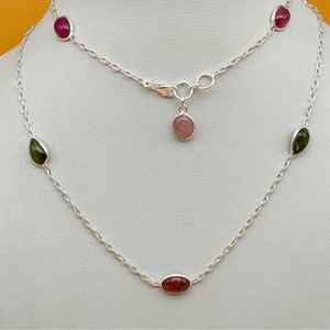 925 Sterling Silver High Quality Cabochon Tourmaline Cabochon Gemstone Women <b>Necklace</b> <b>BirthStone</b> Gift Stone Long <b>Necklace</b> - Product Image 1