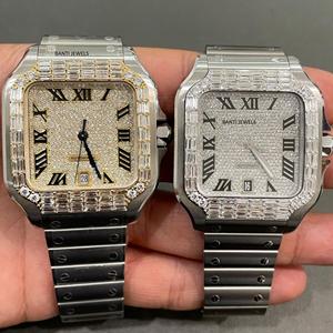 Reloj de Lujo con Incrustaciones de Moissanita, Acero Inoxidable, Automático, Estilo Hip Hop, Bisel con Diamantes, Esfera Romana - Product Image 1