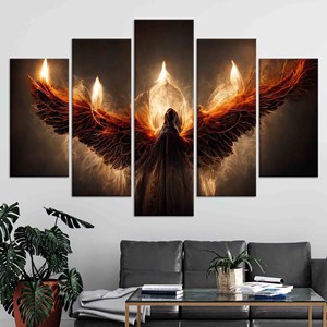 Lienzo Impreso con Alas de Fuego de Lucifer: Obra de Arte Gótica para Decoración del Hogar, Juego de 5 Lienzos Variados - Product Image 1