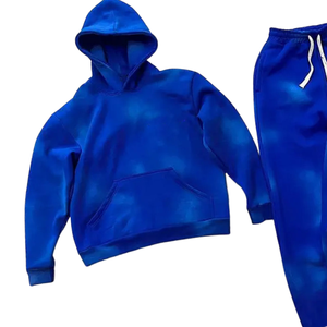 Royal Blue Acid Washed Hoodie Tracksuit Men <b>Vintage</b> Fleece Pullover <b>Sweatshirt</b> Flare Jogger Pants Set Streetwear Winter Outfit - Product Image 3