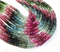 Perles de pierres précieuses facettées multicolores de haute qualité 100% naturelles 4-4,5 mm 25 brins Tourmaline arc-en-ciel Rondelle Briolette pour