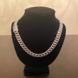Chaîne à maillons cubains Miami en argent 925 personnalisé 12mm plaqué or blanc collier incrusté de diamants collier cadeau de test - Product Image 1