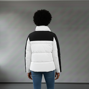 Custom Logo Winter Casual Women's Puffer Jacket Pearls Rivet Waterproof Eco-Friendly Hooded Coat <b>Zipper</b> Closure 2 Tone Design - Product Image 3