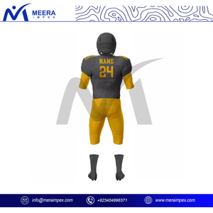 Uniforme de football américain personnalisé OEM ODM pour hommes 100% tissu en maille imprimé par transfert de chaleur à manches courtes disponible couleur gris/jaune - Product Image 4