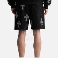 Shorts légers en coton 100% uni pour hommes, ornés de strass, taille élastique confortable, service OEM, vente en gros