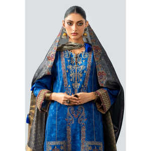 ชุดผ้าซาตินลินิน 3 ชิ้น สำหรับฤดูใบไม้ร่วง พร้อมผ้าคลุมไหล่ลายแจ็คการ์ด เสื้อปักลาย บลูเซอร์ทรงหลวม ไซส์ XS ลายทึบ วิธีการทอผ้าแบบทอ-SP-52096 - Product Image 2