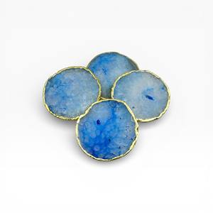 Square Multicolor Agate Stone <b>Coasters</b> with <b>Gold</b> Border Polished Crystal Tiles for Luxury Dining and Coffee Tables - Product Image 3