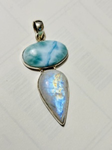 Larimar naturel et pierre de lune pendentif de créateur en argent sterling 925 fait à la main en gros bijoux de mode - Product Image 2