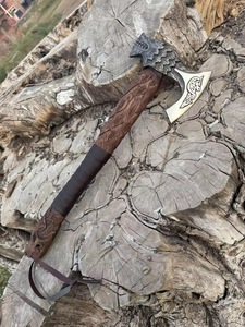 Wholesale Customized Top Quality OEM ODM Service Hand Made Damascus Steel Axe With Leather Sheath Axe Viking Survival Blade Axe - Product Image 4