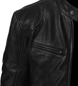 แจ็กเก็ตหนังแท้สำหรับผู้ชายคอตั้ง, เสื้อมีฮู้ดระบายอากาศได้แบบลำลองมีซิปปิดโลโก้ด้านหน้าความหนามาตรฐาน - Product Image 3