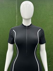 Ensemble de maillots de bain découpés pour femmes, col montant, manches courtes, imprimé, en spandex et polyester, extensible, haut et bas de bikini - Product Image 5