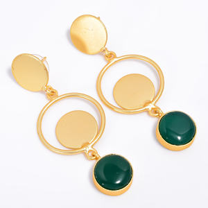 Hermosos pendientes de piedras preciosas de latón, pendientes de moda chapados en oro de 14K, fabricante de joyas de piedras preciosas de latón hechas a mano - Product Image 2