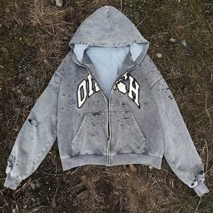 Sweat à capuche personnalisé poids lourd délavé à l'acide pour hommes 100% coton double fermeture éclair technique perlée pour l'hiver - Product Image 2