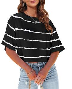Top corto holgado de gran tamaño para mujer, ropa de calle informal, Camiseta holgada de manga corta a la moda para verano - Product Image 4