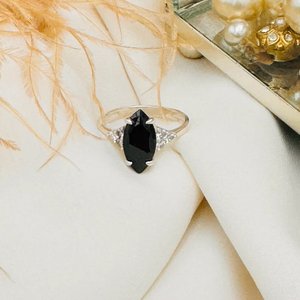 Black Spinal Marquise Cut Stone Gold Filled 925 Anillo de plata esterlina Diseño romántico Anillo de moda Mujeres Anillo de compromiso de boda - Product Image 5