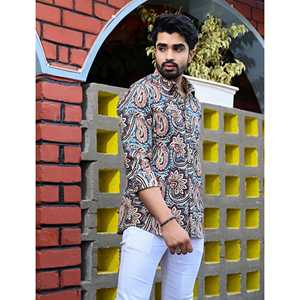 100% Cotton Printed Casual <b>Shirt</b> for Men Stand Collar Full Sleeves Woven Poplin Oxford <b>Paisley</b> Floral Dot Patterns ODM Supply - Product Image 5