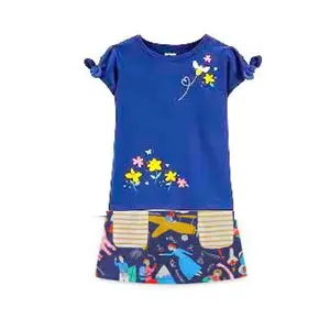 Girls MIni length party dress multicolour 3/4 sleeve Cute kids Girls dress princess summer beach holiday flower dress