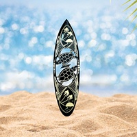 Décoration murale de planche de surf en bois hawaïen 50 cm thème de l'océan tropical artisanal avec des sculptures de tortues de mer et de dauphins
