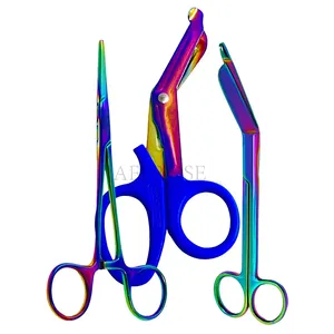 Ciseaux à bandages pour infirmières, médecin, Lister, 5.5 pouces + pinces hémostatiques 5.5 pouces + ciseaux paramédiques Emt 7.25 pouces Multi titane couleur arc-en-ciel