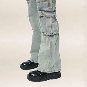 Pantalons pour hommes à prix très avantageux, jeans en denim ample, jambe droite, taille haute, style streetwear, grande taille, jambe large, pantalons pour hommes - Product Image 6