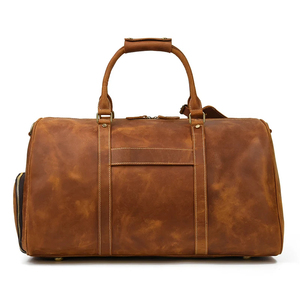 Sac de voyage pliable en cuir véritable, sac de week-end portable avec fermeture à glissière et sangle réglable, durable, marron - Product Image 5