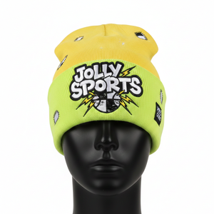 Gorro de Punto Acrílico Suave para Mujer, Color Amarillo Verde, Logotipo Bordado Personalizado, Estilo Deportivo, Gorro de Invierno Cálido, Gorro de Jacquard - Product Image 1