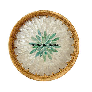 Forme ronde ensemble de deux plateaux en rotin personnalisé fini Designer nouveau plateau classique élégant Table décorative fantaisie plateau en rotin - Product Image 5