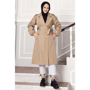 Manteau long en cuir de vison automne/hiver avec épaulettes, fermeture boutonnée, imperméable, rembourré coton-laine, style décontracté, tricoté - Product Image 4