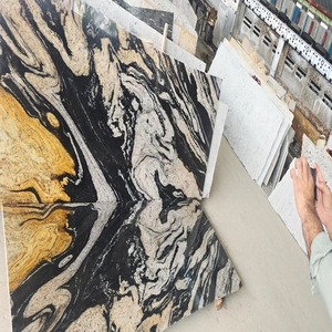 Dalle de granit jaune or de designer, motif de veines noir et blanc spectaculaire, pierre naturelle pour le revêtement de sol et la décoration d'appartements de luxe - Product Image 5