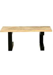 Table basse rectangulaire contemporaine bois de manguier durable métal noir audacieux pieds en forme de U pièce décorative moderne pour le salon - Product Image 2