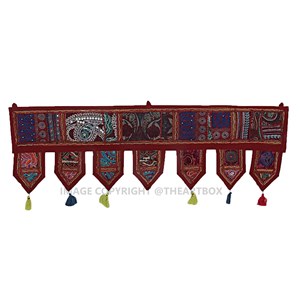 Vente en gros Porte murale faite à la main Porte fenêtre suspendue Banjara Vintage Broderie Ethnique Patchwork Porte Toran Bandhanwar Valance - Product Image 4