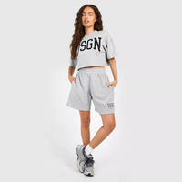 Conjunto Deportivo Casual de Verano para Mujer, 2 Piezas, 100% Algodón, Felpa Sólida Transpirable, Camiseta Corta y Pantalones Cortos, Diseño Personalizado OEM