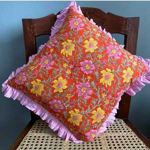 Side Style Floral Printed Indian Cotton Cushion Cover in Pure Cotton for Home and Hotel Use - Product Image 1