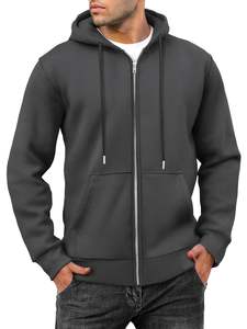 Sweats à capuche vierges lourds homme Basics coton mélangé Logo personnalisé haute qualité 100% coton polaire épais fermeture éclair complète hommes sweats à capuche - Product Image 2