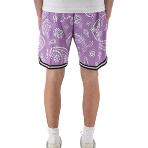Shorts de basketball pour homme de haute qualité, imprimé paisley violet, en mesh, avec cordon de serrage, respirant, vêtements de sport d'été, coupe régulière, adulte - Product Image 2