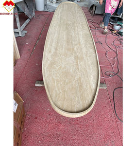 Ensemble de table à manger en forme de bateau en travertin de style moderne table centrale en béton avec pierre de travertin sculptée pour le café et le dîner - Product Image 2