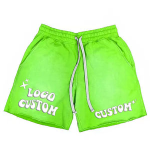 Cordón de los hombres de lavado ácido corto de verano de los hombres adultos atléticos transpirables Sun Faded Shorts con Puff impreso OEM pantalones cortos personalizados - Product Image 1