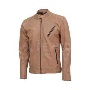 Nouvelle veste en cuir d'hiver pour homme au design personnalisé avec col montant, logo frontal, en cuir de vache, imperméable et respirante, fermeture éclair, en stock - Product Image 1
