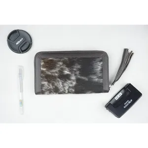 Long Cowhide Leather <b>Wallet</b> with Tassel <b>Zip</b> Closure Animal Print Unisex Minimalist Style Daily Use 12cm X 21cm Cash Card Holder - Product Image 3