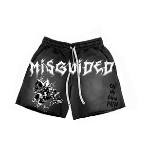 กางเกงขาสั้น MMA 180 กรัม ซัมเมอร์ โพลีเอสเตอร์ 100% พิมพ์ลายโลโก้แบบรีดร้อน กระเป๋าแบบเชือกผูก สไตล์วินเทจ ล้างสีแบบแอซิด - Product Image 1
