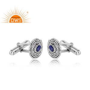 Best Selling Oxidized Sterling Fine <b>Silver</b> Natural Lapis Lazuli Gemstone Cuff Link Custom Jewelry Manufacturer - Product Image 2