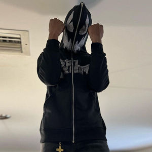 Vêtements personnalisés Y2K 100% coton Sweats à capuche et sweat-shirts pour hommes Full Zip Face Heavyweight String Skull Rhinestone Logo Rhinestone - Product Image 5